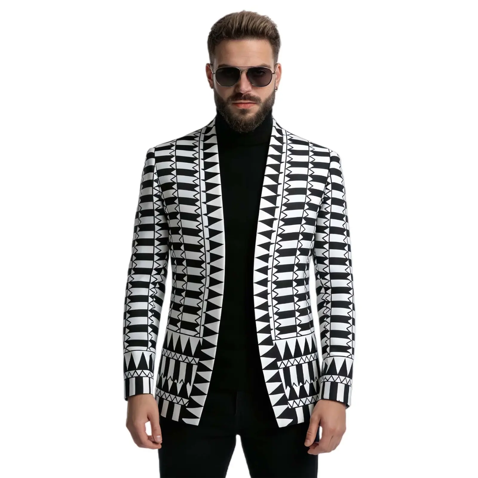 Men's Blazer, Paisley Jacquard Polyester Dinner Jacket with Stand-Up Collar, Beaded Trim & Pockets for Weddings & Parties, Long Sleeve, Viscose, Love, Shirt, Print
