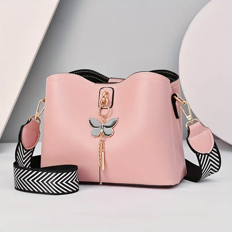 [Fashion Butterfly Shoulder Handbags Women] Fashion Butterfly Bucket Purses Small Crossbody Bags For Women Lightweight Handbags Shoulder Bag