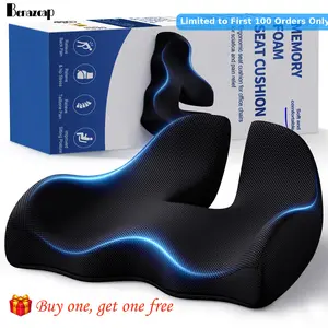 Benazcap Non-Slip Ergonomic Memory Foam Seat Cushion for Office Gaming Chair & Car,Pressure Sciatica Pain for Long Drives,Breathable Washable Cover, Back & Leg Support,SummerVibes