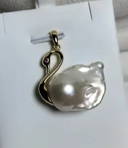 【PN47】Animal Series, S925 Handmade Freshwater Pearl Baroque Swan Pendant – Exquisite Style and Elegance