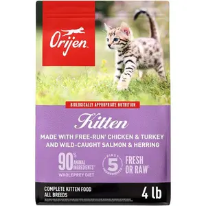 ORIJEN Grain Free High Protein Premium Dry Cat Food Kitten Recipe 4lb Bag