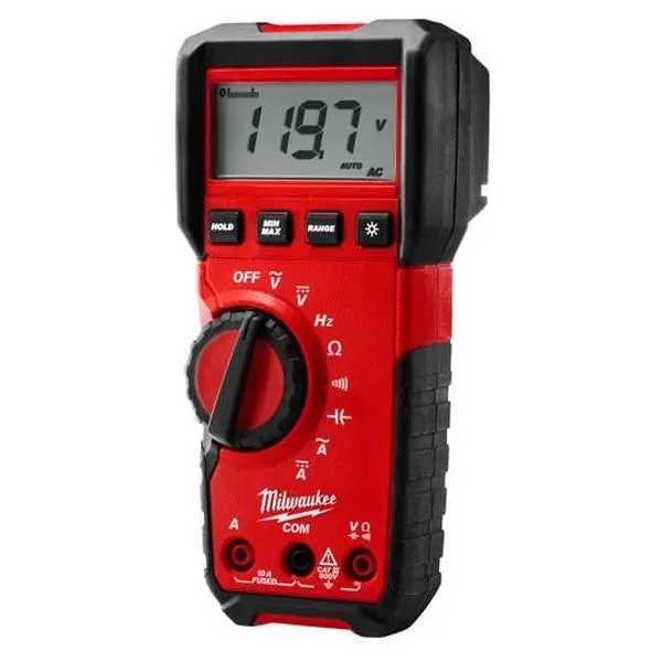 Milwaukee 2216-20 Digital Multimeter with Rugged Mold, Test Leads, 10Hz to 50 Kilohertz, 6mV to 600V AC, 600 Ohms to 40 Mohm Specifications, 6 Millivolts To 600 Volts Ac