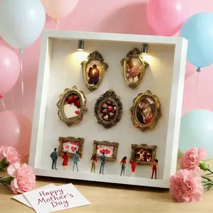DIY Mini-Museum Silhouette Box –   Capturing Memories Miniature,with Mini Figurines & Gold Frames, Mother's Day Custom Shadow Box Frame  Simple Assembly for Anniversary, Wedding & Home Decor