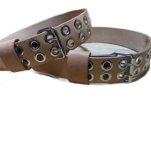 Made of thick leather normally found weight lifting belts.two rows of grommets reinforced holes . Size determined by when you buy a pair of Levi’s what fits snug? There are five sets of holes for flexibility of fit.2.1/2” wide.size medium 32-34-36 waist