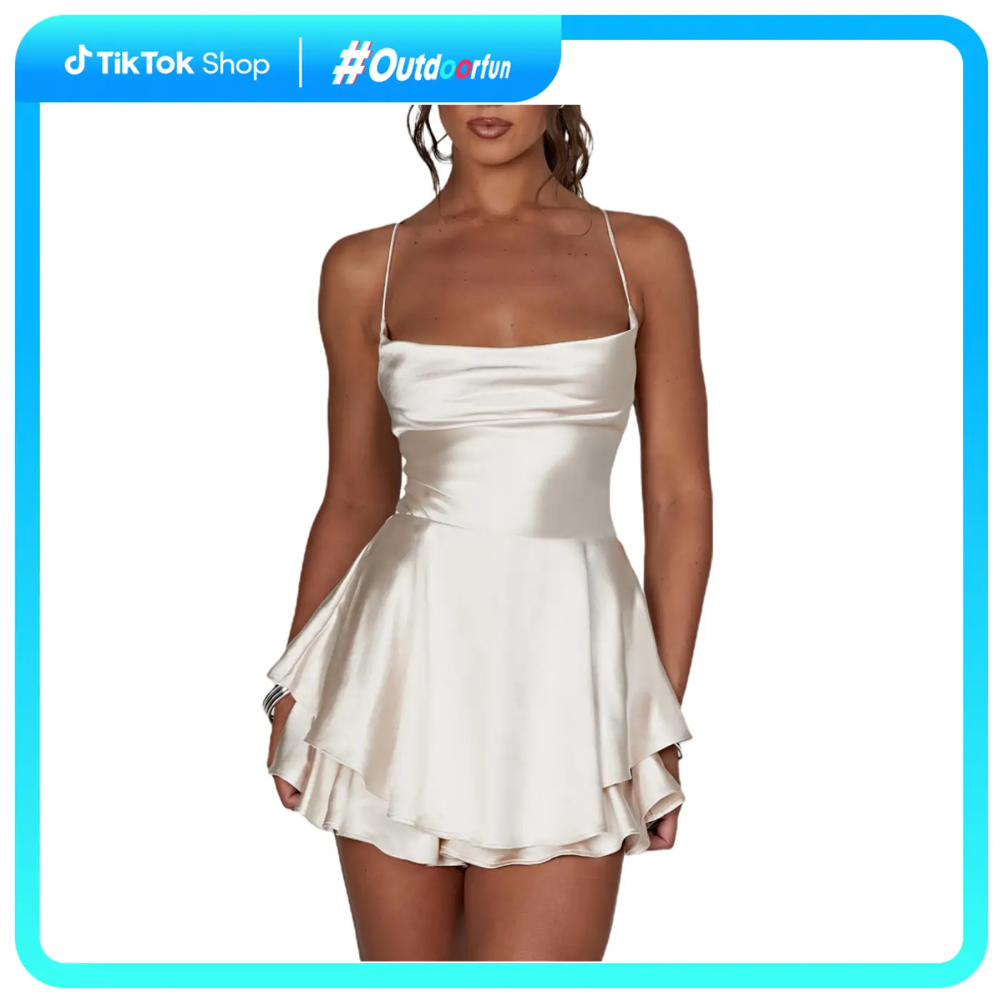 Outdoorfun Plain lace up backless tiered layer satin cami dress summer pretty womenwear luulla sexy dress,A line short dress,holidau wedding guest,la