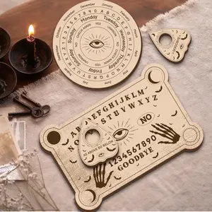 4-Piece Divination Board & Mystery Energy Instrument Set, Vintage Fortune-Telling Tools, Wooden Witchcraft Altar, Desktop Meditation Decor, Farmhouse Style Wood Ornaments