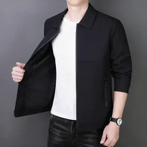 Men's Plain Longsleeve Lapel Jacket, Pull-On Menswear Top with Stylish Casual Design, Classic Lapel Shape, Zippered Pockets, Versatile Black Quality Outerwear