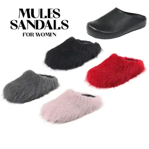 CELNEPHO Mules for Women Round Toe Flat Heel Cozy Warm Slides Easy Slip on Faux Fur Mules Comfy Gift Party Eceryday Wear Indoor Outdoor Dress Shoes