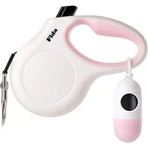 Fida Retractable Dog Leash with Dispenser and Poop Bags, 10 Ft Pet Walking Leash for X-Small Dog or Cat up to 18 Lbs, Anti-Slip Handle, Tangle Free, Reflective Nylon Tape (XS, White) Fida