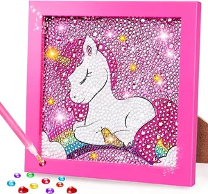5D Diamond Gem Kits for Kids with Wooden Frame - Diamond Arts and Crafts for Kids Ages 6 8 10 12 Gem Art Painting Kit Girls Unicorn Crafts Unicorn Diamond Painting Kits for Kids Girls