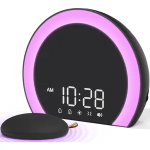 Super Loud Alarm Clock with Wireless Bed Shaker, Vibrating Dual Alarm Clock with Light Wake-Up Function, Suitable for Heavy Sleepers and People with Hearing Impairments, 9 Colors Night Light, 5 Sound Patterns, 0-100% Dimmable, USB Rechargeable