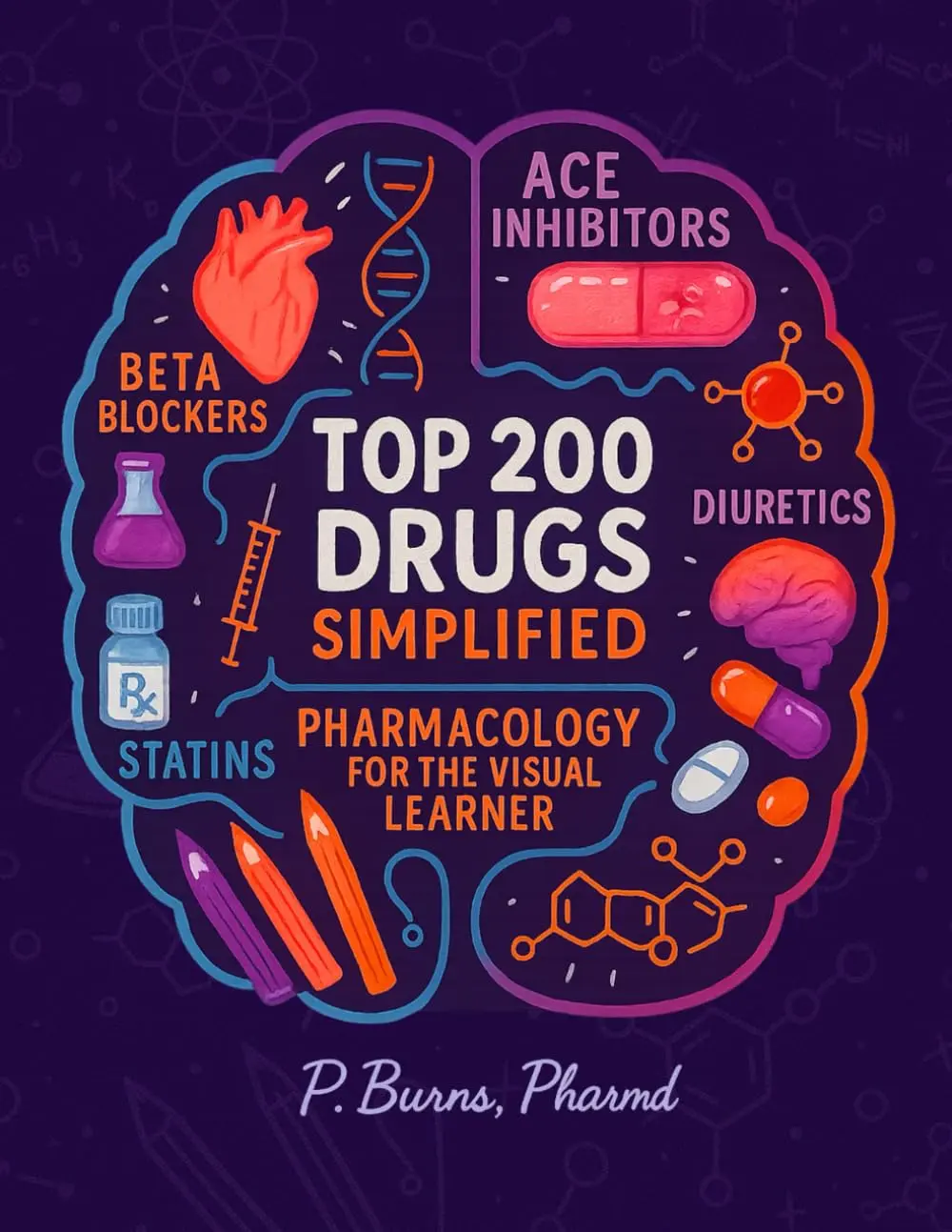 Top 200 Drugs Simplified: Pharmacology Coloring Book & Study Guide, 300+ Pages of Clinical Pearls, Memory Aids, High-Yield Reviews for Medical Students, Technicians (NCLEX, PTCB, USMLE, NAPLEX)
