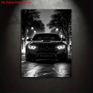 1 Piece/Set Frameless Canvas Wall Art Painting Print Poster,Classic Minimalist Vehicle Pop Art,Black F80 M3 at Night,Perfect Gift for Performance Car Enthusiasts,Ideal Gift for Bedroom,Study,Office,Living Room,Dorm Hallway,Kitchen,Mural, Modern Home Decor