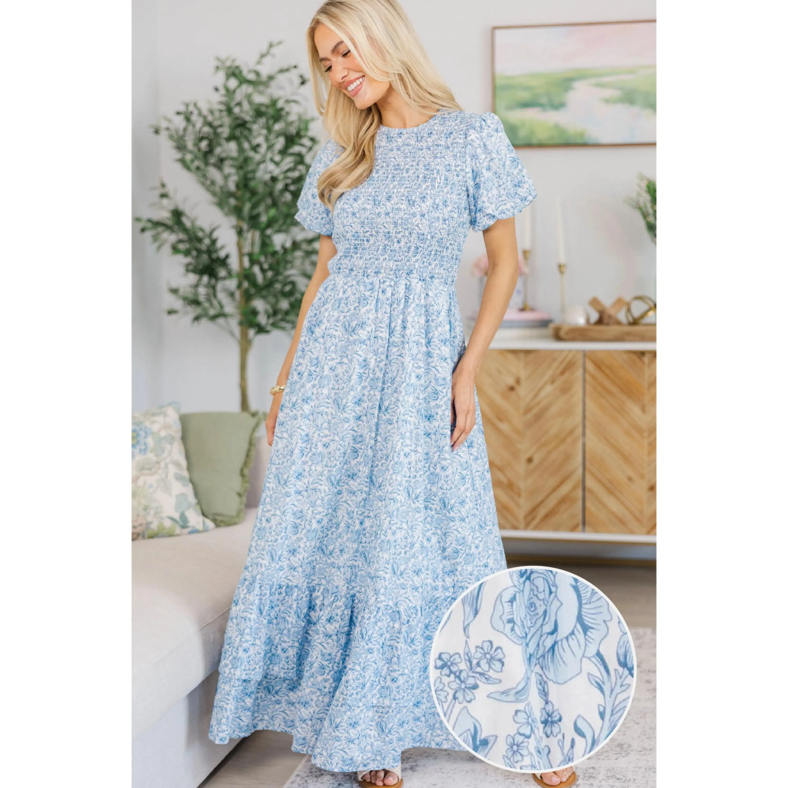 NURSING COLLECTION: Make The Right Choice Blue Floral Maxi Dress