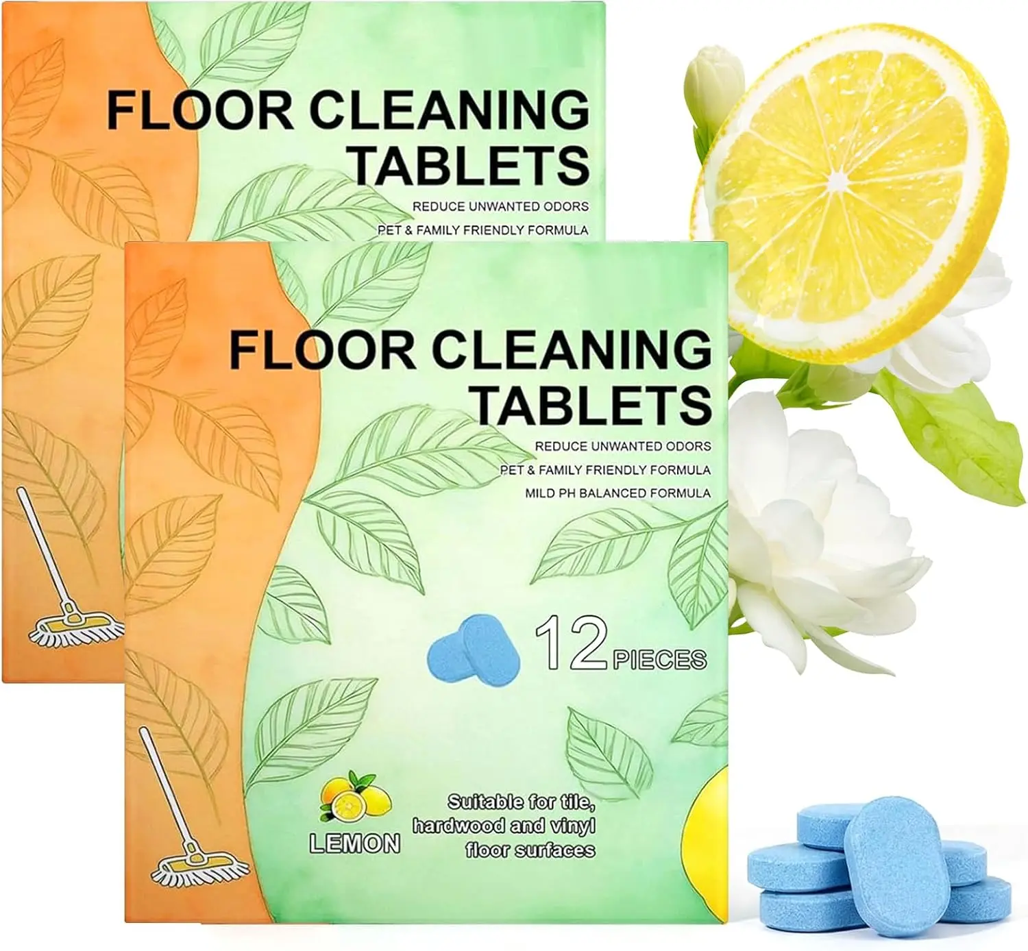 24 pcs Floor Cleaner Tablets Hard Floor Cleaner Tablets Pre-Measured Dissolvable Cleaning Solution for Multiple Hard Floors, Tile, Vinyl, Hardwood, Compatible with Robot Mops & Wet/Dry Vacuums