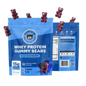 Yumtein Protein Gummy Bears - 15g Protein, 0g Sugar, 0g Fat - Sugar Free Keto Candy Alternative - Halal Beef Gelatin - Natural Colors - Blue Raspberry (150 Cal)