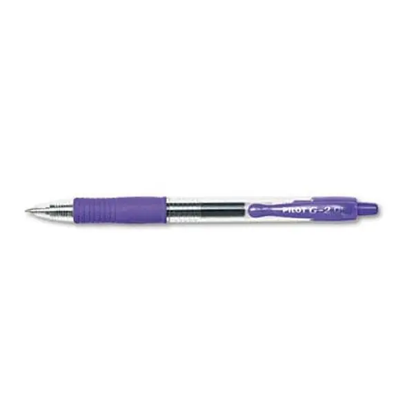 Pilot G2 Retractable Gel Ink Roller Ball Pen Clear Barrel Purple Ink Micro Pt Pack of 12