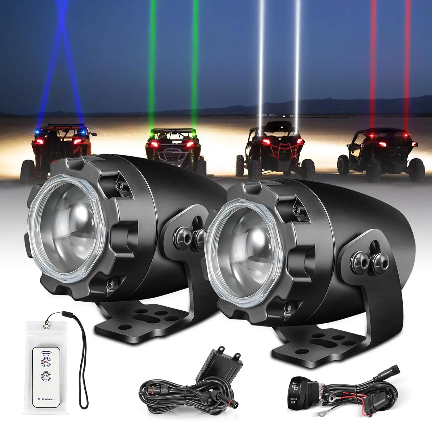 RGBW LED Whipless Whip Lights Kit with Switch & Remote, Whip Lights for Side by Side, 2Pcs Chase Pods Lighted Whip Kits for UTV, Truck, SxS, Can-Am X3, Polaris RZR/Ranger