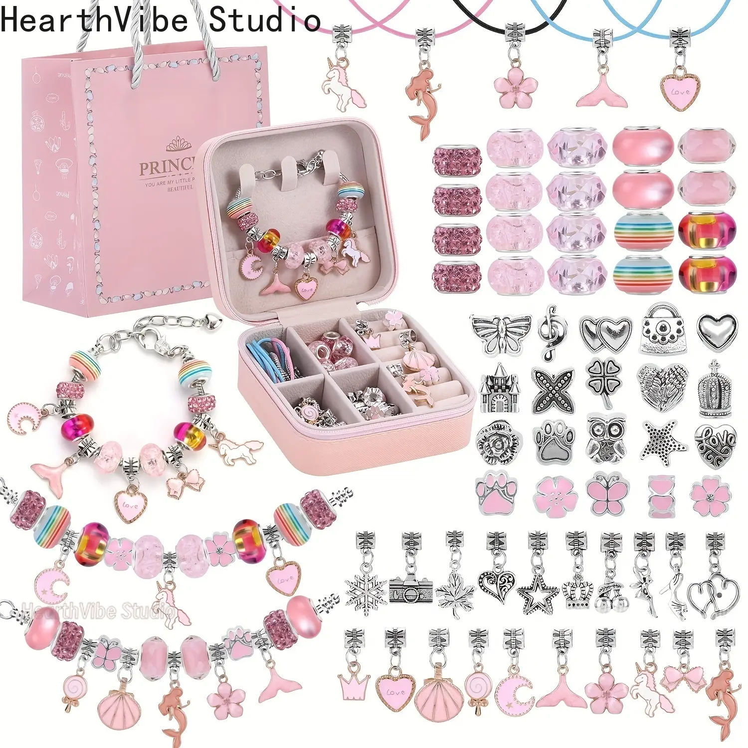 Pink Toy Girl Gift - Pink Bracelet Making Set (including pink portable jewelry box), Unicorn/Mermaid Girl Toy, jewelry mak, Handmade Gifts, Beaded Jewelry