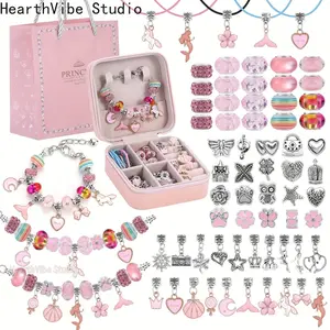 Pink Toy Girl Gift - Pink Bracelet Making Set (including pink portable jewelry box), Unicorn/Mermaid Girl Toy, jewelry mak
