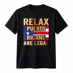 Men's 180g Pure Cotton Crew Neck Short-Sleeve Tshirt - Bold Double Print, Puerto Rico & American Flag, Relax Puerto Ricans Are Legal Statement, Basic Classic Fashion Menswear Casual Fit Perfect Gift