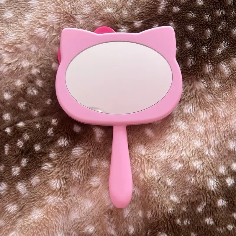 Hand Mirrors with Cat Ear Design White or Pink Handle for Easy Grip Perfect for Makeup Application