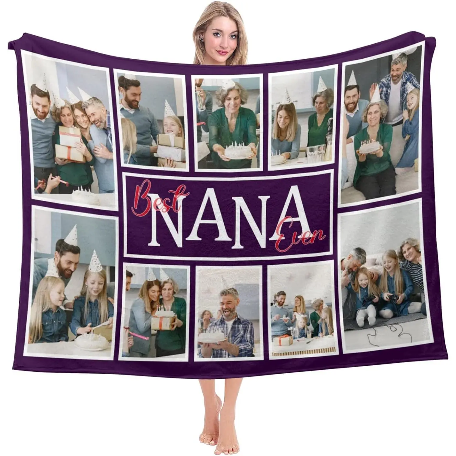 Customized Blankets with Photos Personalized Blanket for Nana Grandma Mom Family Custom Blanket with Photo Collage Picture Throw Blanket Birthday Gifts for Nana Grandma from Grandkids