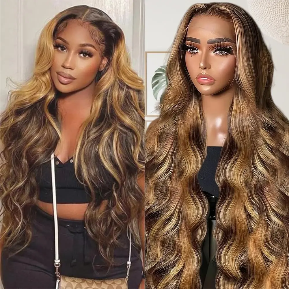 13x6 Honey Blonde Wig Human Hair Body Wave Ombre 613 Lace Front Wig Human Hair Highlight Wig Human Hair180% Density 13x4 P4/27 Brown Wig For Women