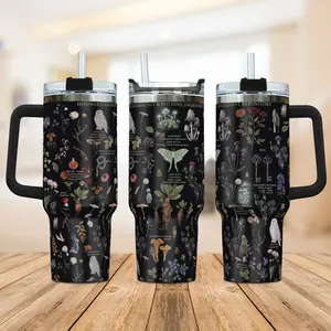 Herbology Magic Tumbler 20oz 40oz, Wizard Plant Class Inspired Travel Mug with Handle and Straw, Botanical Fantasy Cup, Insulated Gift