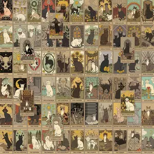 Cartoon Cat Tarot Series Graffiti Sticker, Art Stickers, 72pcs Retro Animal Cat Pattern Decorative Sticker For DIY Craft, Design