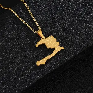 Fashion Haiti Map Pendant Necklace Titanium Steel Couple Necklace Gift for Men and Women