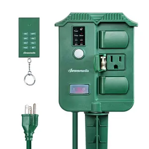 DEWENWILS Waterproof Outdoor Power Stake Timer - 6 Grounded Outlets, 6FT Extension Cord, Wireless Remote, Photocell Dusk-to-Dawn Function, UL Listed for Camping & Hiking Lantern Accessory