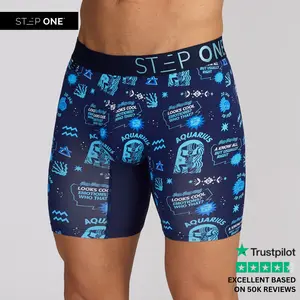 Step One Men's Boxer Brief - Aquarius, Anti-Chafe, Breathable Bamboo Fabric, UltraGlyde Panels, Hidden Elastic Pouch, Premium Underwear, Athletic Daily wear
