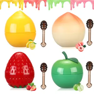 Adorable Fruit-Shaped Lip Mask Set – 4/6/8 Pcs Jars (Strawberry, Apple, Lemon, Peach & More) with Mini Brush, Hydrating Day & Night Lip Care, Perfect Gift Idea