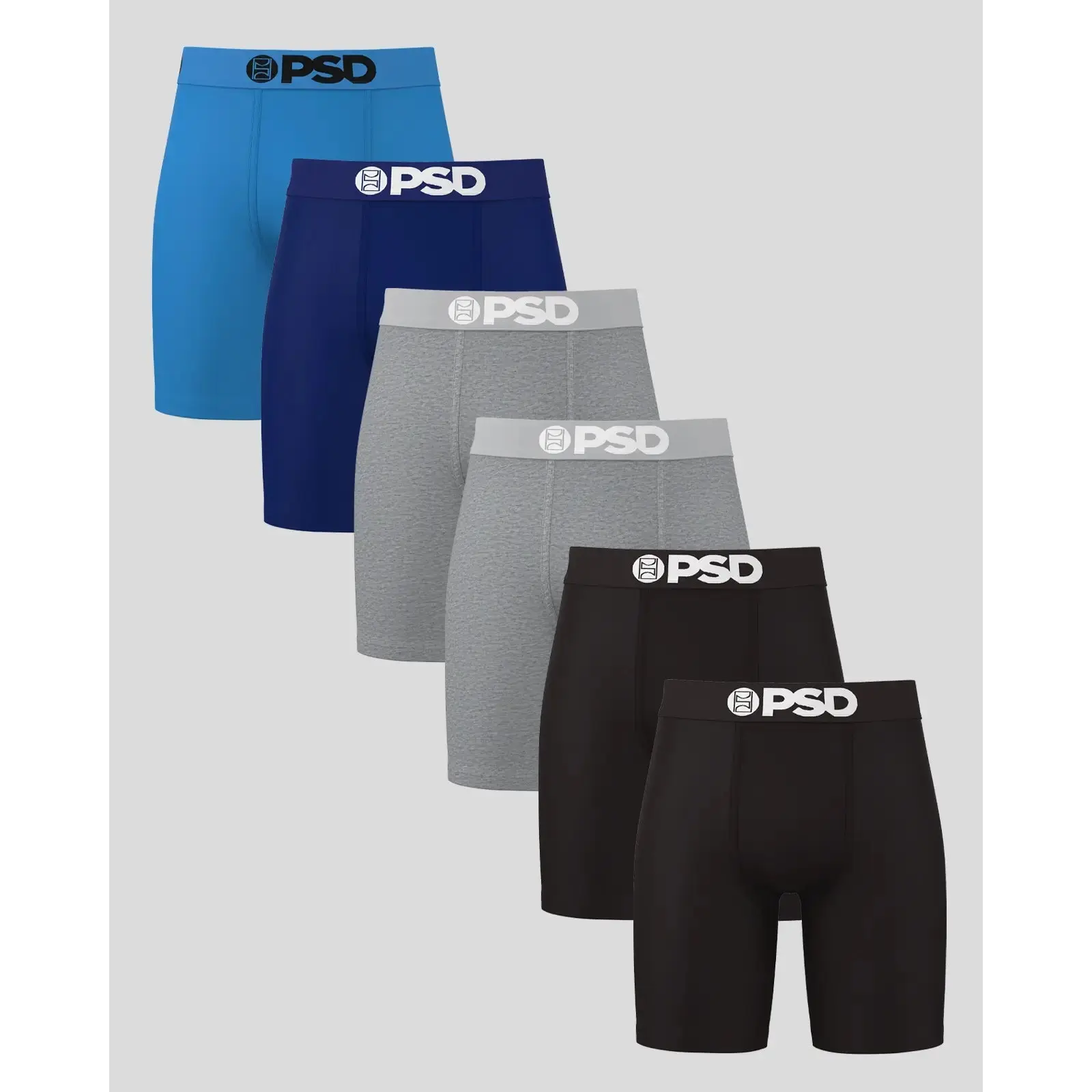 PSD Mens Navy Core Boxer Brief 6 Pack - Standard Length 7 Inch Inseam, Soft and Breathable Cotton Fabric