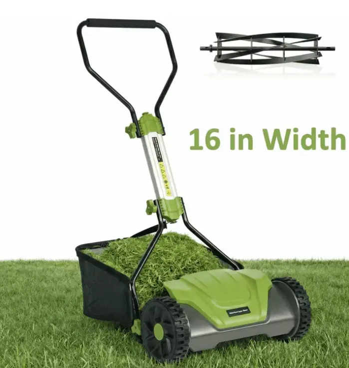 Push Reel Lawn Mower, 16-in 5-Blade for 6 Height AdjustPush Reel Lawn Mower, 16-in 5-Blade for 6 Height Adjustable(0.6~1.6) Manual Lawn Mower with 8-Gallon Grass Bag, for Small Lawns, Greenable(0.6~1.6) Manual Lawn Mower with 8-Gallon Grass Bag,