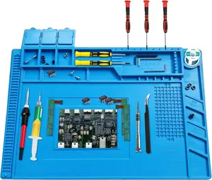 Heat Resistant Solder Pad 17.7x11.8 Inch Anti-Static Magnetic Silicone Repair Mat for Cell Phone Computer Electronics Soldering Workbench Blue