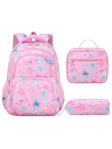 Flower Backpack for Girls, Cute Versatile Backpack, 3pcs Set with Lunch Bag & Pencil Pouch, Teen Laptop Backpack, Middle High School Bookbag, Travel Daypack