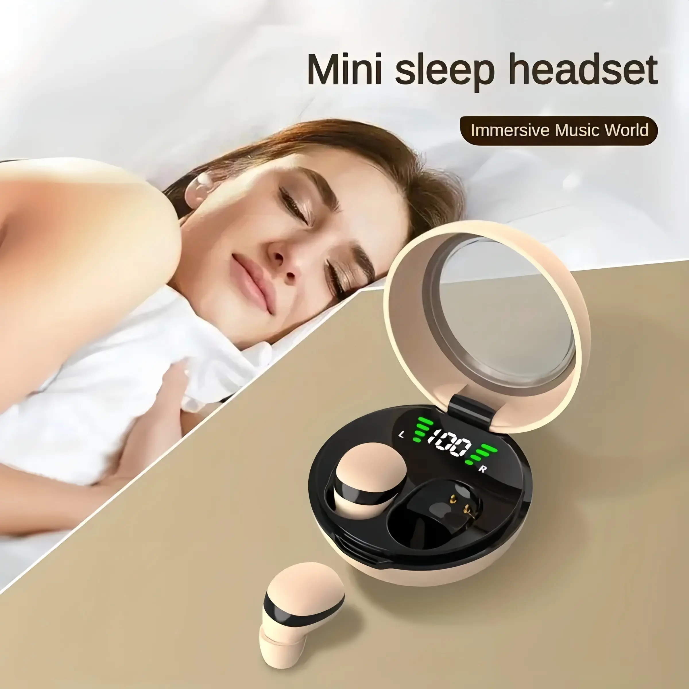 New Mini True Wireless Bluetooth Earbuds, TWS Sleep Headphones, Small Invisible Design for Work, Easy to Carry, Comfortable to Wear, Suitable for Sleep and Sports, Lightweight Earbuds, Sleep Earphones