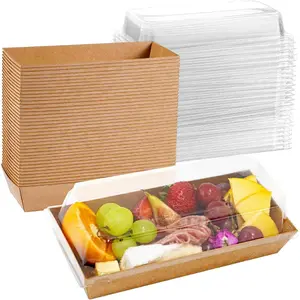 50 Pack 7.5x3.3 Inches Small Charcuterie Boxes with Clear Lids - To Go Paper Mini  Box, Charcuterie Boards Accessories, Dessert Boxes, Cookie, Cake Slice,  Strawberry, Donut (Brown)