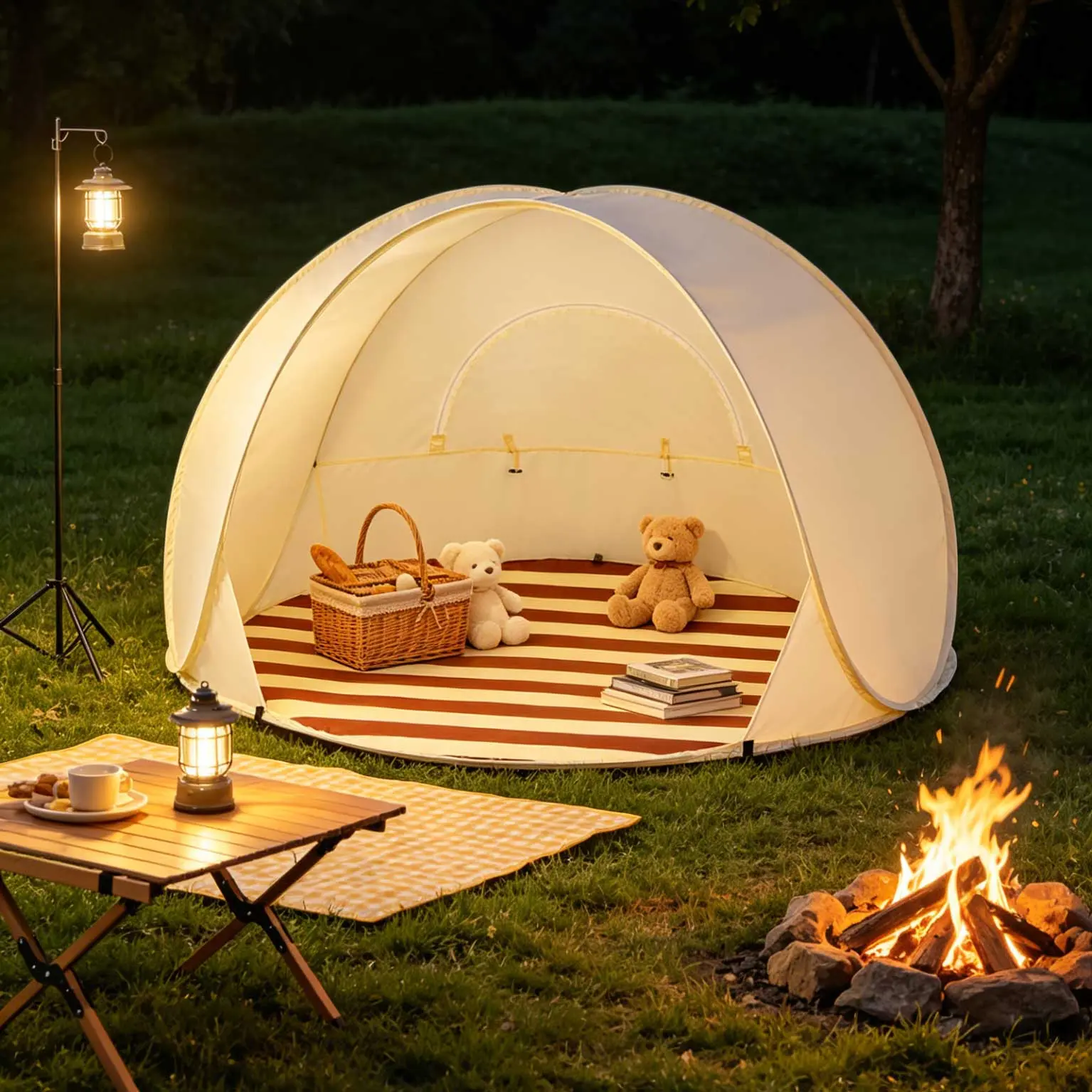 Instant Auto Open Pop Up Dome Camping Sun Tent, Lightweight Foldable Portable Outdoor Shade Shelter, Waterproof Sandproof UV Blocking Beach Tent, Great for Lakeside Camping, Backyard Picnic, Coastal Seaside Trips & Couple Outdoor Leisure Time