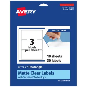 Avery Matte Clear Labels,  3" x 7" Rectangle