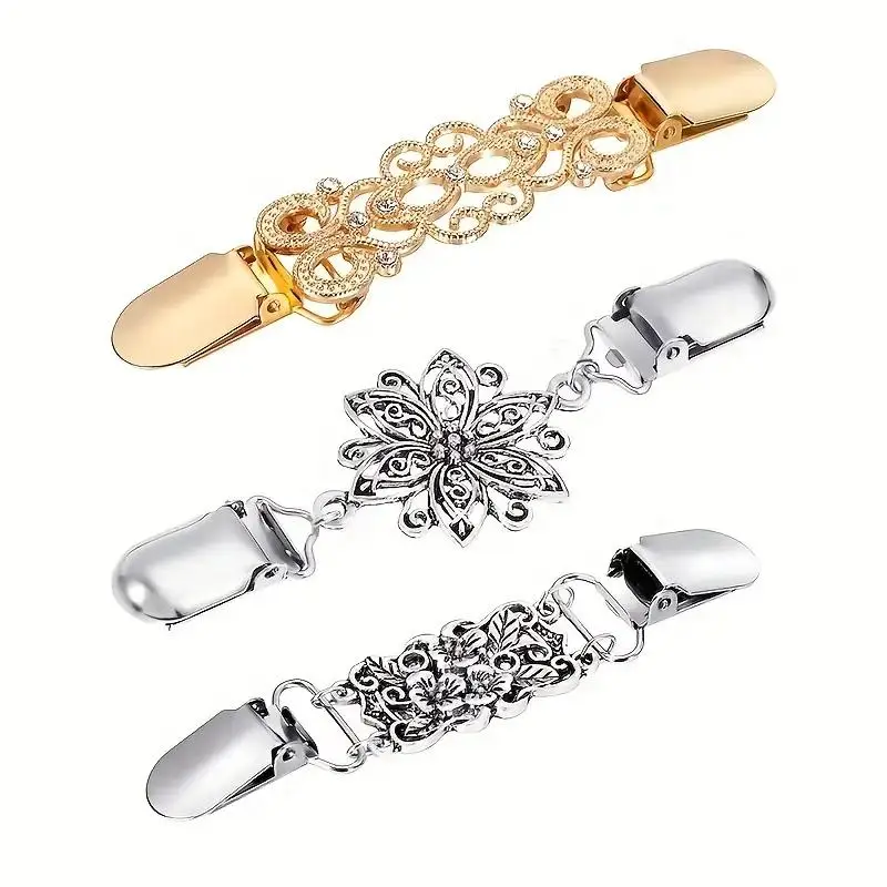 Vintage Sweater Shawl Clips, 3pcs/set Retro Sweater Cardigan Collar Clips, Shirts Dresses Brooch Clips For Women And Girls Wearing