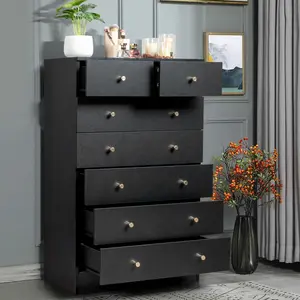 FCH Black Storage Drawer Cabinet Triamine 66*33*104cm Six Layers Seven Drawers Drawer Cabinet Matt Gold Room Living Room