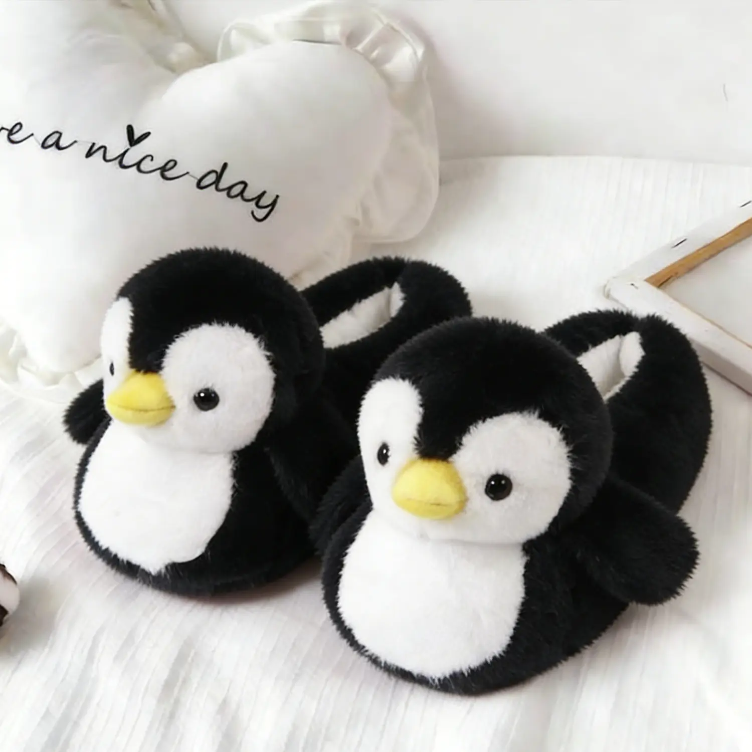 Women's Winter Fuzzy Warm Plush Penguin Slippers with 3D Beak Pattern, Cozy Indoor Home Footwear, Ideal Gift Option, Fuzzy Warm Slippers, Slip On, Tpu, Soft Plush, Casual, Fabric, Cute, Cute Slippers, Fluffy House Slippers