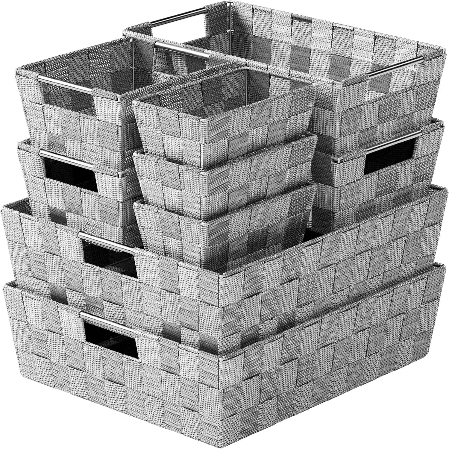 Baskets For Organizing Set Of 9 Dark Grey - Storage Baskets For Shelves - Perfect Closet Organizer Bins, Bathroom Basket, and Pantry Basket - Small Storage Bins For Shelves - Bin For Organization Navy