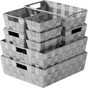 Baskets For Organizing Set Of 9 Dark Grey - Storage Baskets For Shelves - Perfect Closet Organizer Bins, Bathroom Basket, and Pantry Basket - Small Storage Bins For Shelves - Bin For Organization Navy