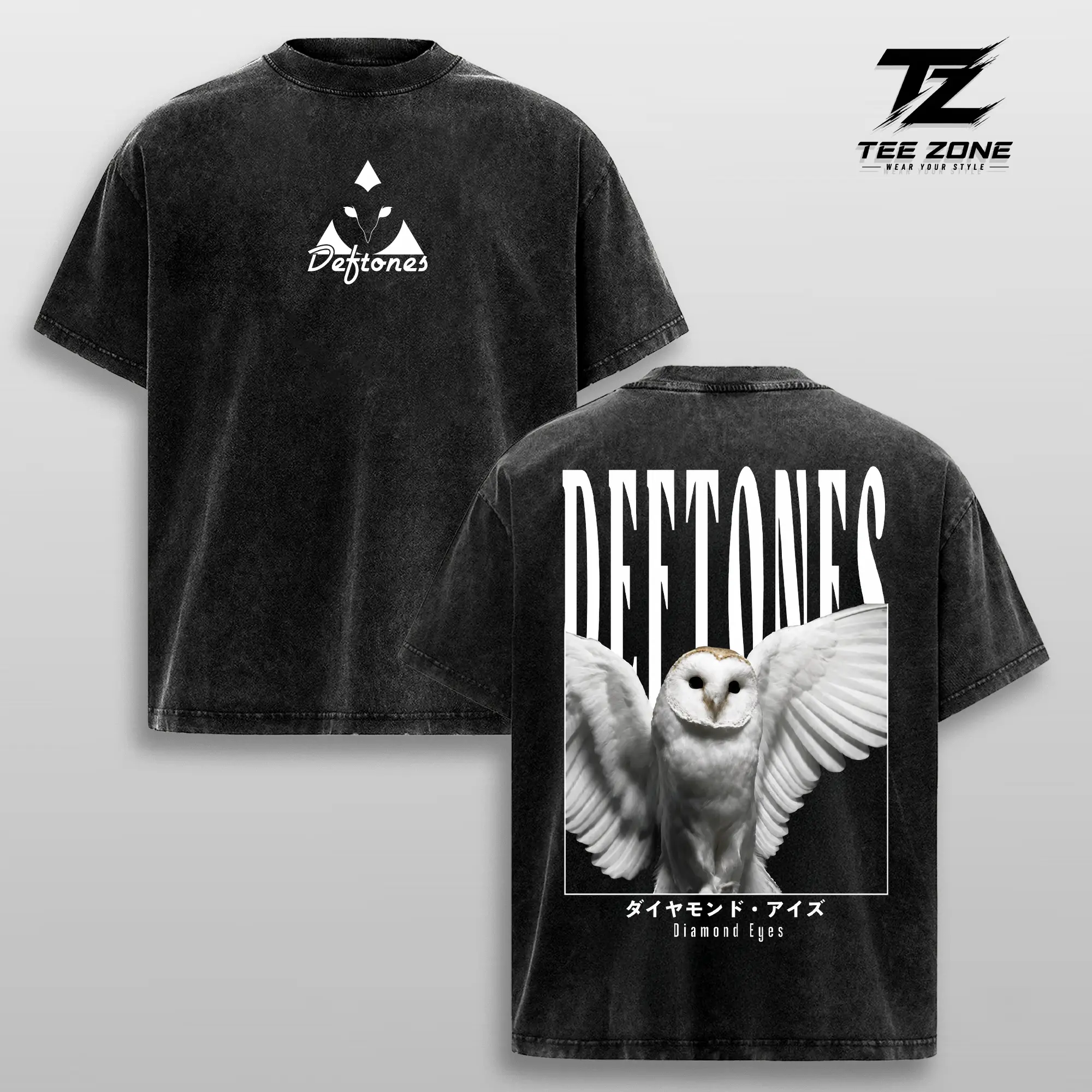 Deftones Diamond Eyes Vintage Washed Oversized Graphic Tee Heavyweight Cotton Alternative Metal Band Shirt Double Sided Y2K Streetwear