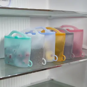 Silicone Food Storage Bag, 1 Piece Reusable Stackable Food Fruit Storage Bag with Handle, Food Storage Container for Home Kitchen Picnic Office, Utensils, Silicone Containers