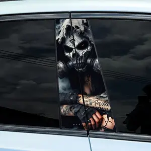 2-Pack Creative Clown Skull PE (Polyethylene) Decal Stickers - Vinyl B-Pillar Protector Stickers, Easy Apply & Remove Car Decorations